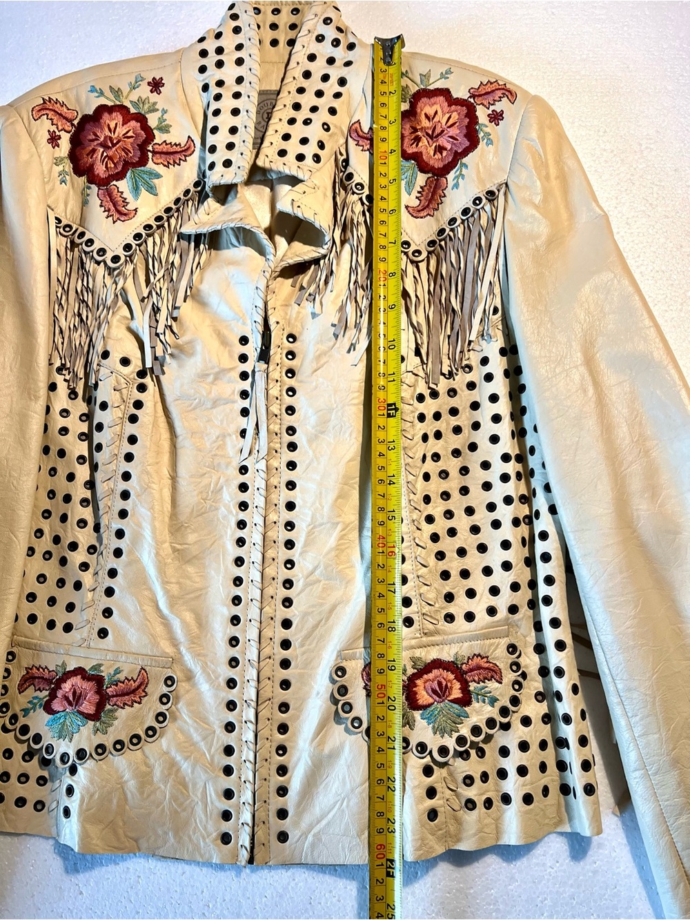Double D Ranch Cream Leather Fringe Jacket with Embroidered Florals size M - Picture 4 of 16